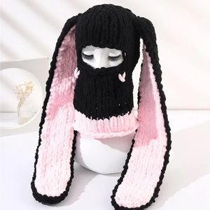 Pink And Black Kawaii Bunny Ski Mask
